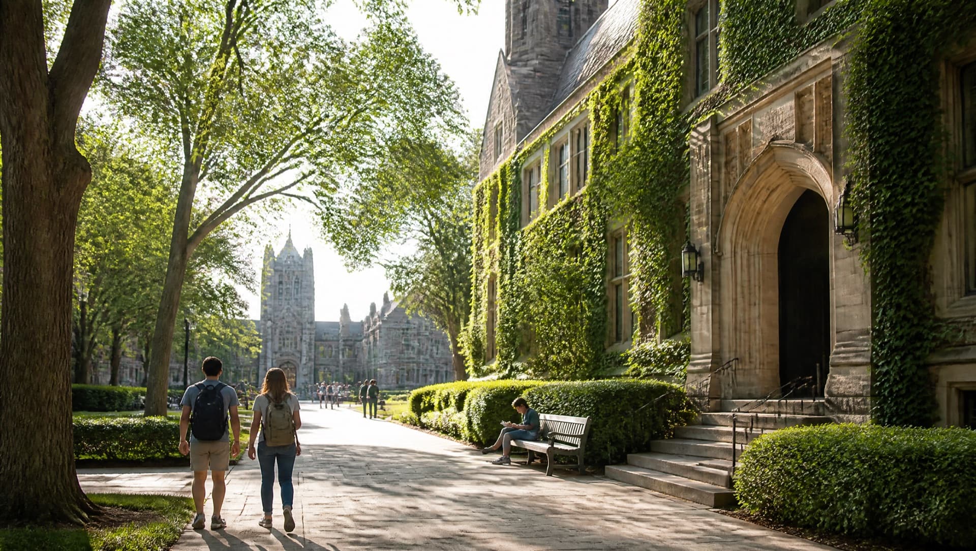 A university campus at dusk